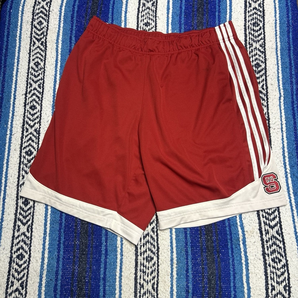 Adidas NC State Wolfpack Basketball Shorts Men's Large Red White NCAA 3 Stripe